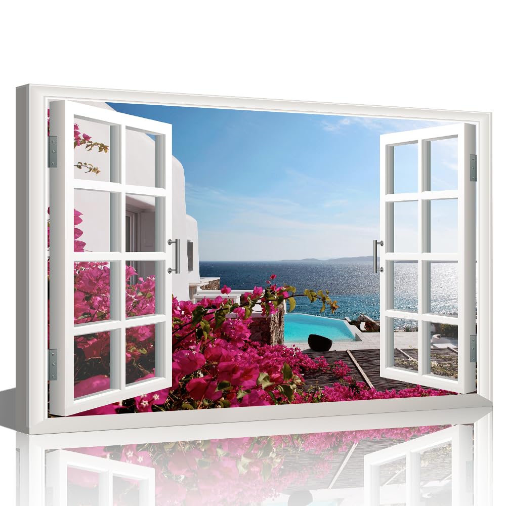 TISHIRON 3D Window View Seaside Effect Canvas Wall Art Prints for Living Room Bedroom Decor Office Kitchen Home Decoration Framed Ready to Hang 12x18inch — view 31
