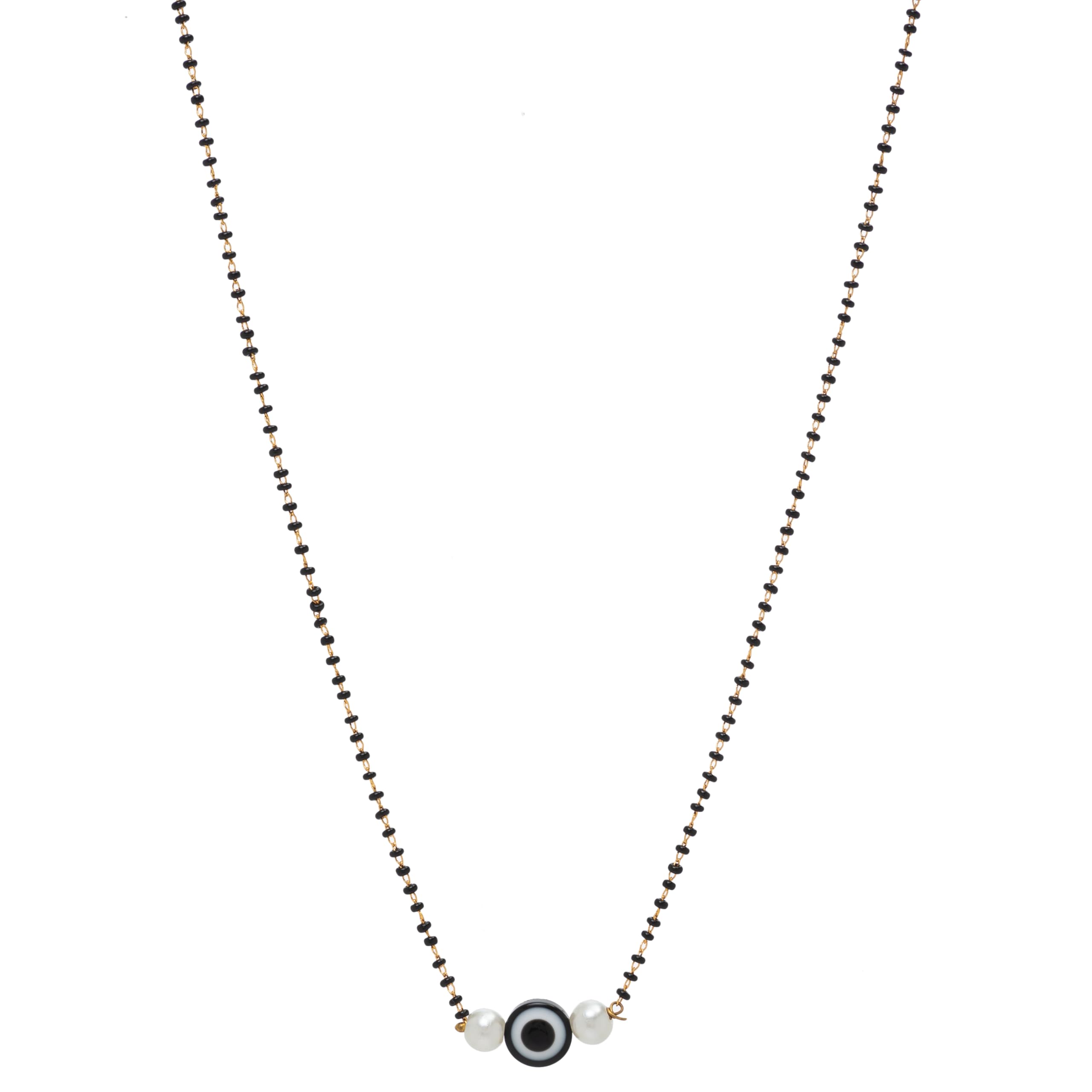 SHREE ENTERPRISE Gold-Plated Mangalsutra Necklace with Black Bead, Black Evil Eye Pendant, and White Pearl Accent | Protective Boho Chic Jewellry for Women (B0DFF8165Y) Amazon Price History, Amazon Price Tracker