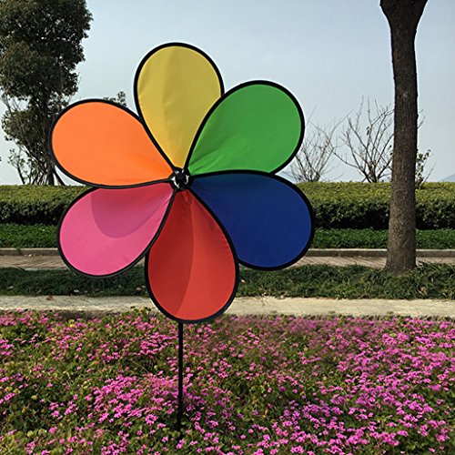Deboc Colorful Flower Wheel Spinner Rainbow Wind Windmill For Garden Yard Outdoor Decor