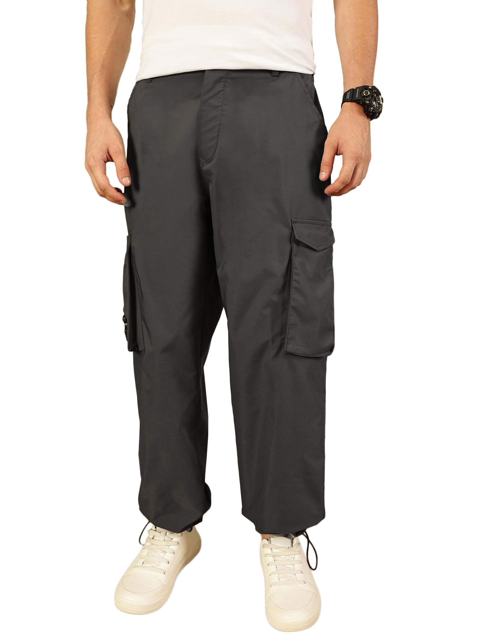 thomas scott Men's | Solid | Light Weight | Breathable Fabric | Ribbed Bottoms | Mid Rise | Loose Fit | 100% Cotton | Button Waist | Chino Trouser | Pants-picture-13