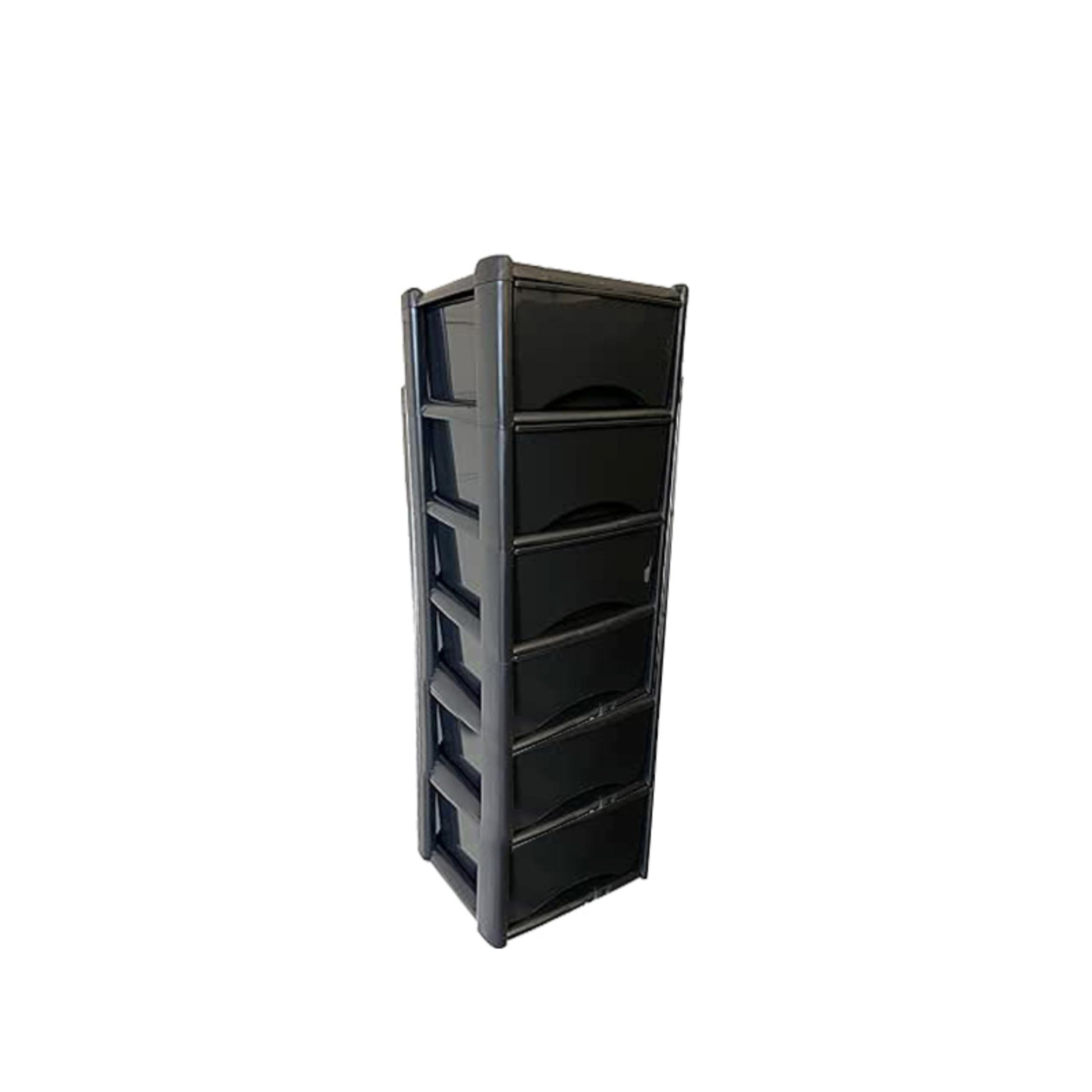 Neat. 6 Plastic Storage Drawers Unit with See-Through Drawers, Compact Vertical Design – Durable Plastic, Ideal for Organizing Office Crafts, and Household Items, 120cm x L39cm x W39cm - Black