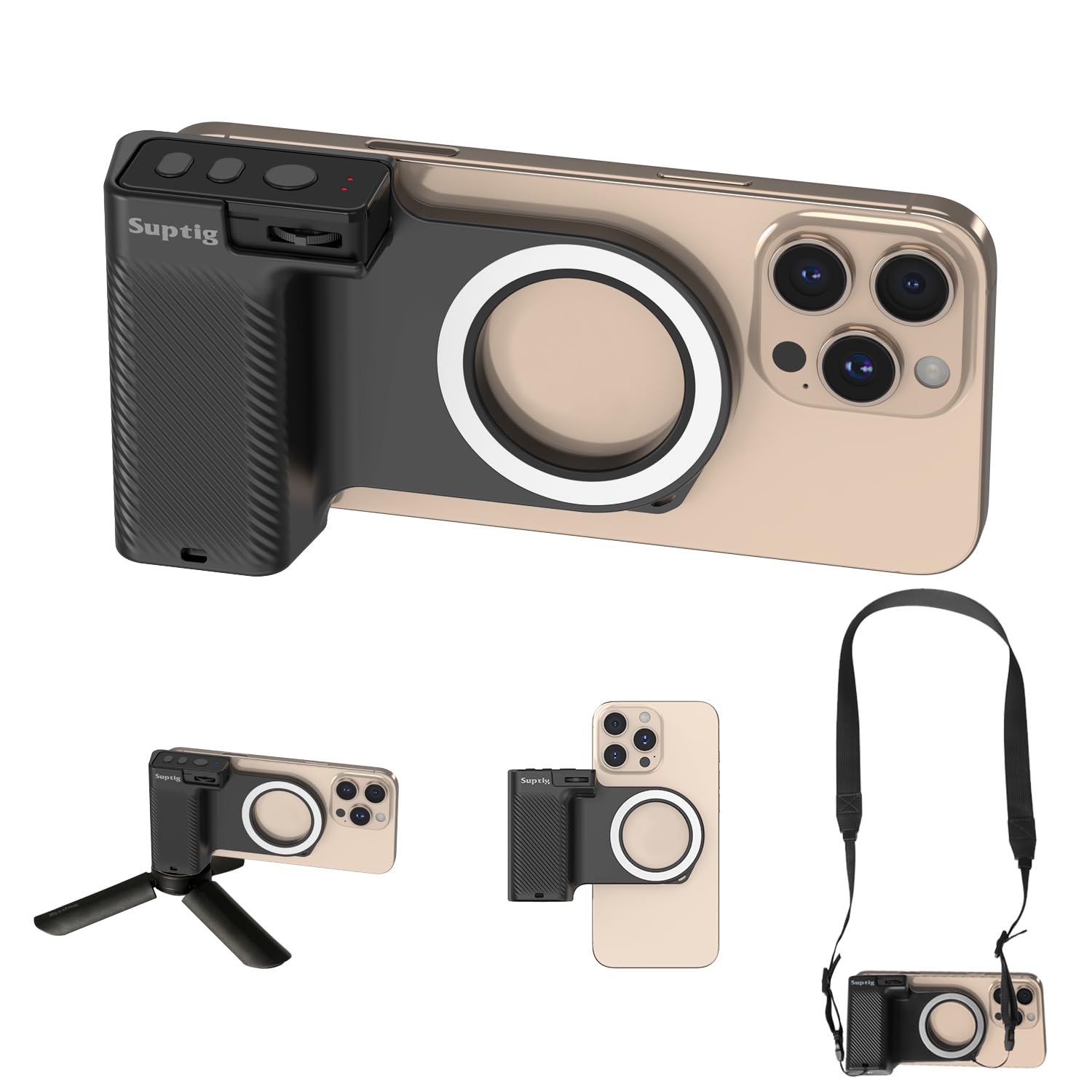 Suptig Fun Shot Poignée de déclencheur magnétique pour téléphone/appareil photo style DSLR compatible avec iPhone et Android avec bouton d'obturation sans fil amovible, dispose d'une vis intégrée de