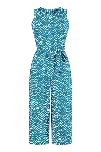 Image of Yumi Teal Ditsy Daisy Sleeveless Culotte Jumpsuit (Teal, 18)