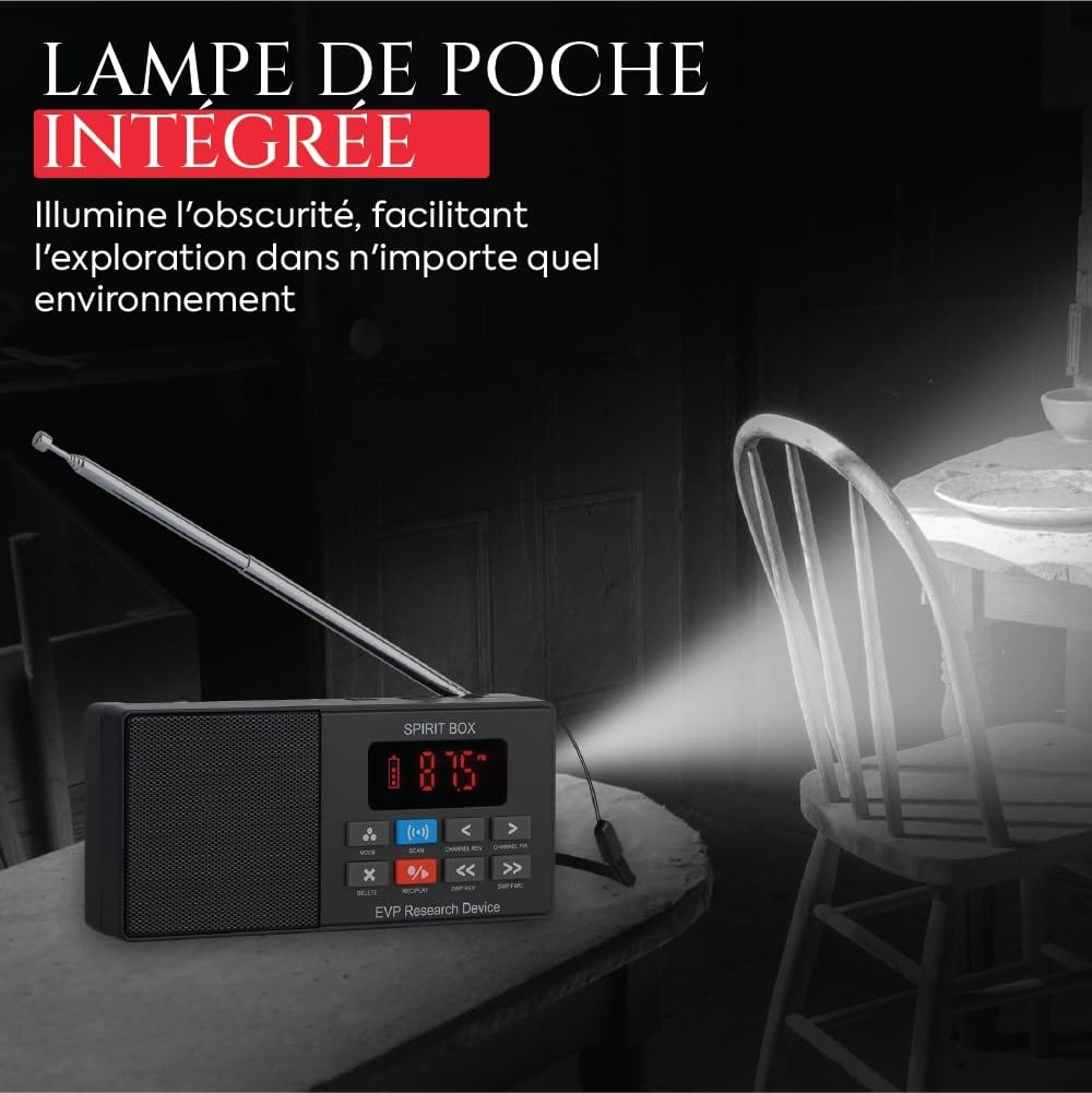 Équipement pour Spirit Box Chasse aux fantômes - Kit de Chasse aux fantômes EVP avec Une Carte Micro SD de 32 GB et Lampe de Poche intégrée