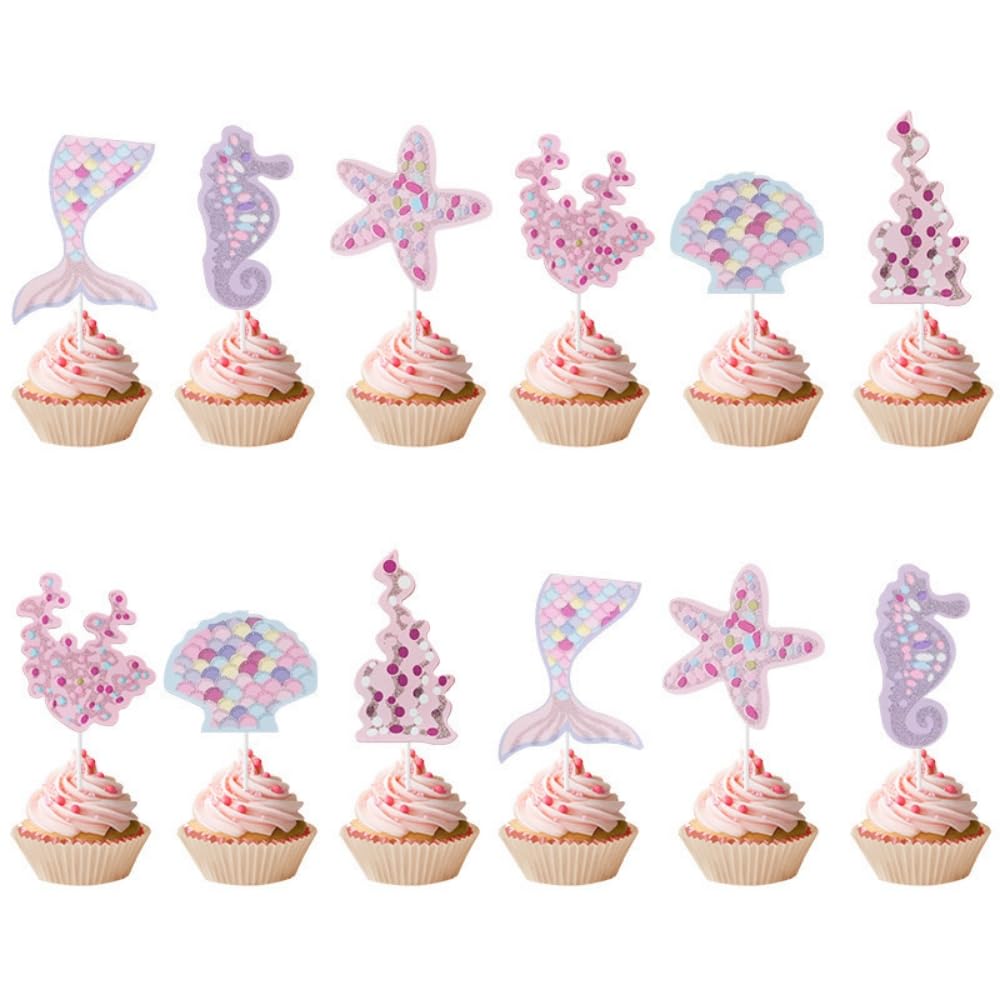 Topper per Torte,Sirena Cake Topper 24 Pezzi Stuzzicadenti Bandiera per Bambina Ragazzo Bambini Compleanno Tema Party Regalo Torta Decorazioni