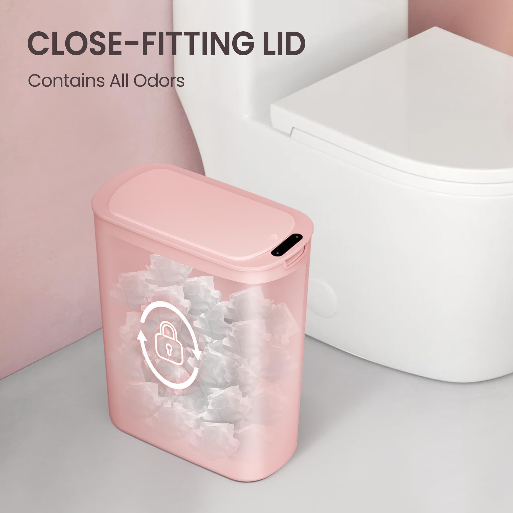 Cesun Pattumiera da bagno con sensore di movimento automatico con coperchio, 2,6 galloni Touchless, in plastica intelligente, sottile, piccolo cestino per WC, ufficio, camper, camera da letto,
