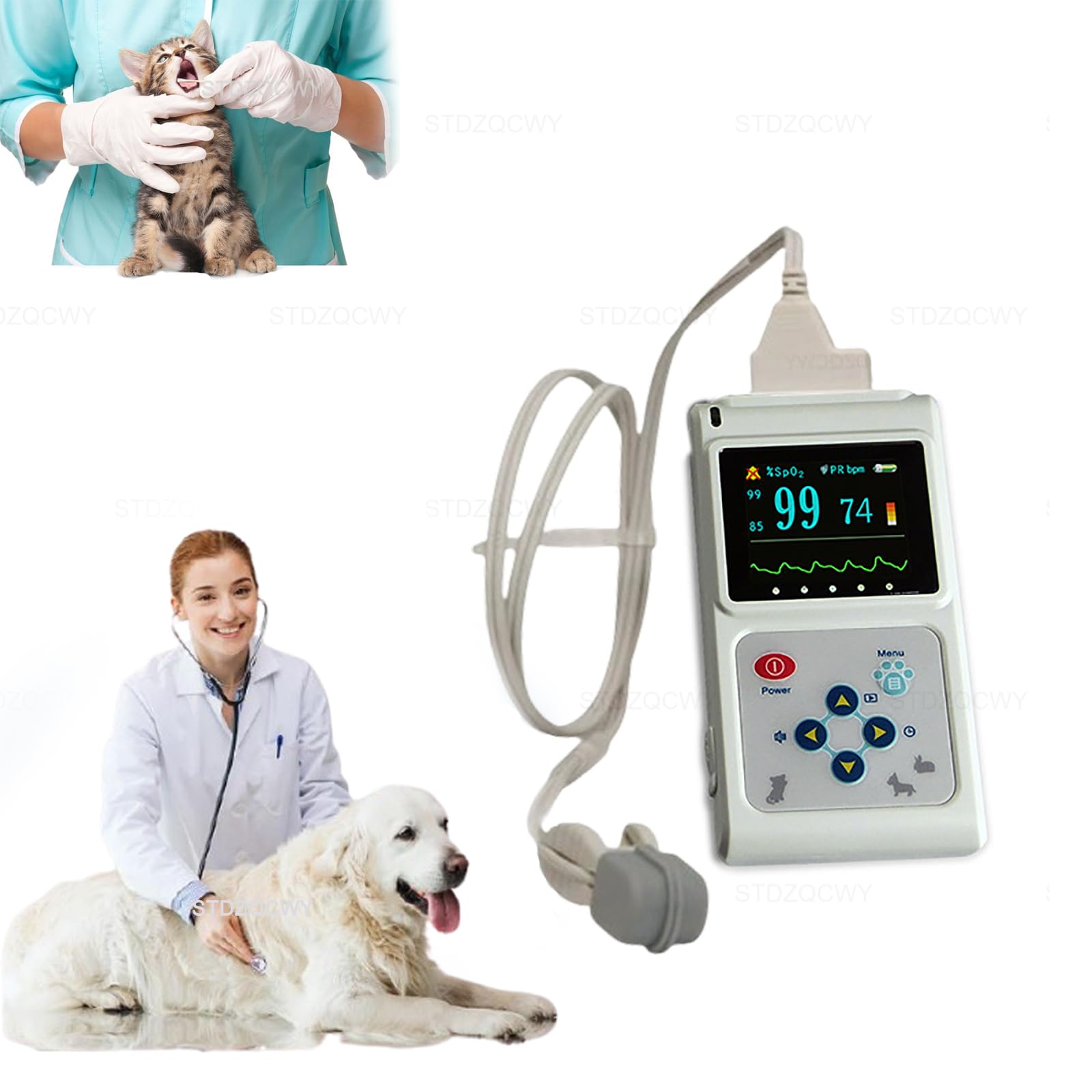 Oxímetro de pulso veterinario de mano, sensor SPO2 para oído/lengua, monitor de frecuencia de pulso con sonda y cable USB, esencial para el cuidado hospitalario de perros, gatos y mascotas