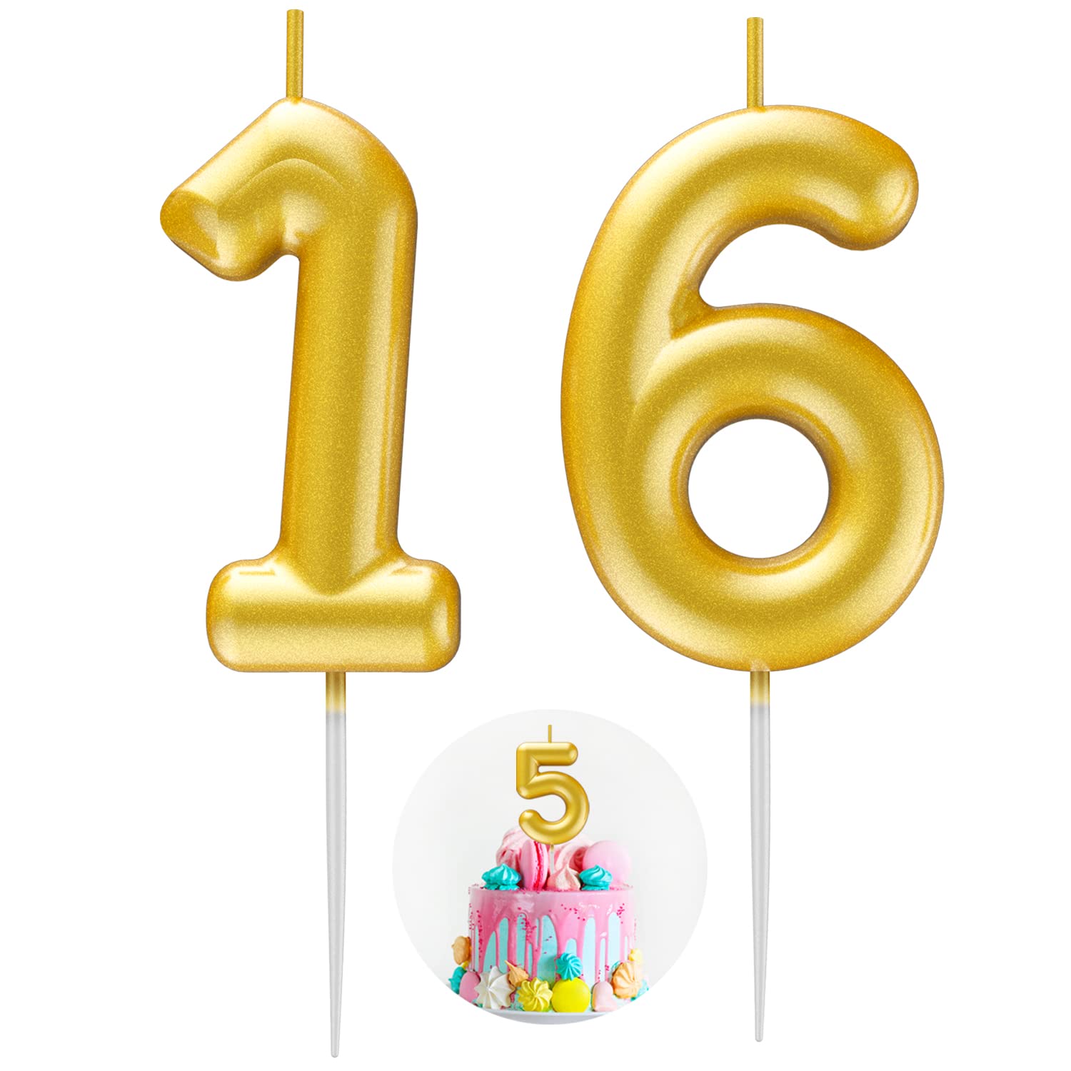 Gold Number 16 Candle Happy Birthday 3D Number Candles for Birthday Cake Party Decoration Wedding Anniversary Celebration Supplies