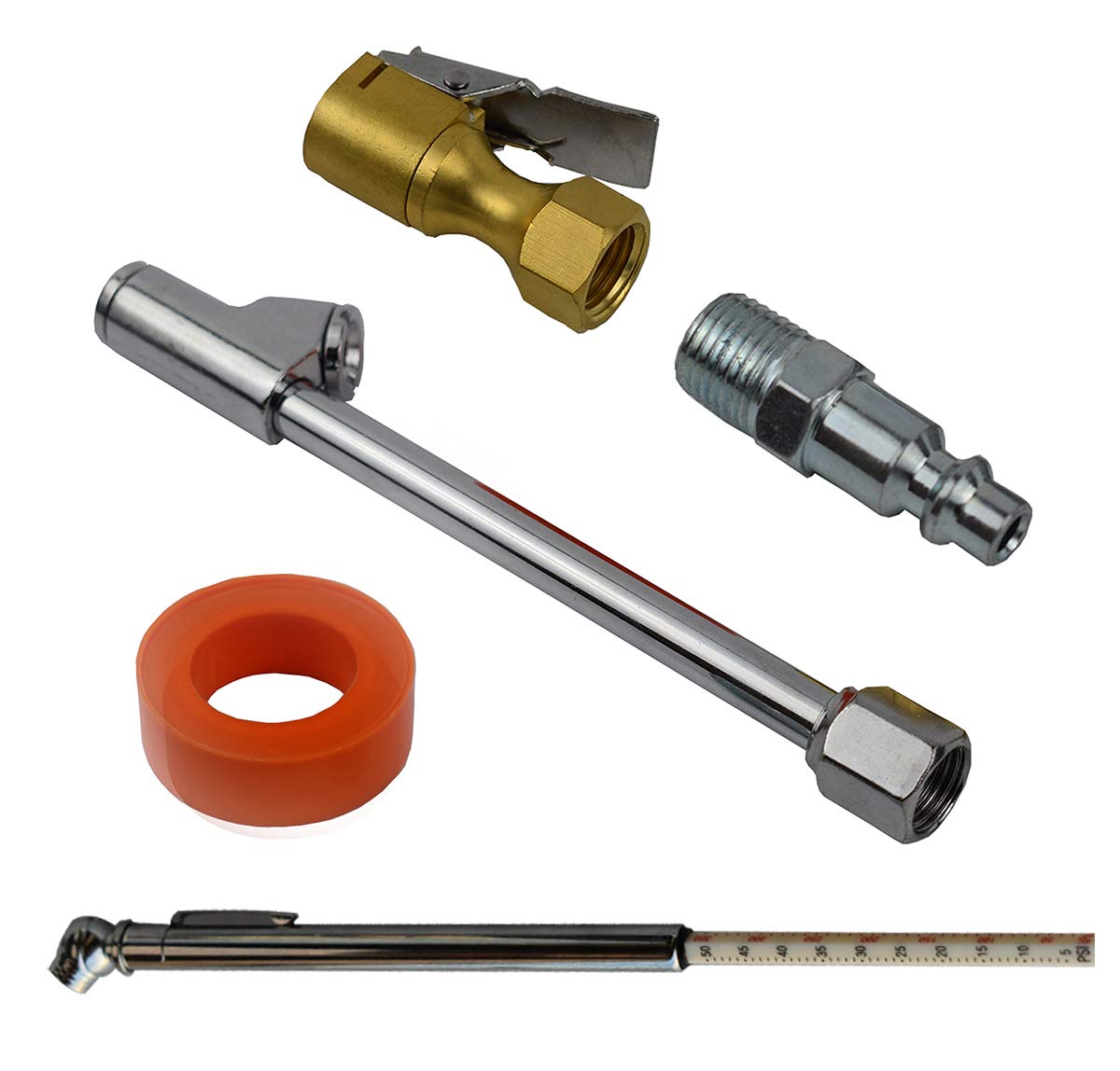 YOTOO Air Chucks Kit with Pencil Tire Gauge and 1/4" Industrial Quick Plug for Tire Inflator Gauges, Dual Trucks, Cars and Bicycles