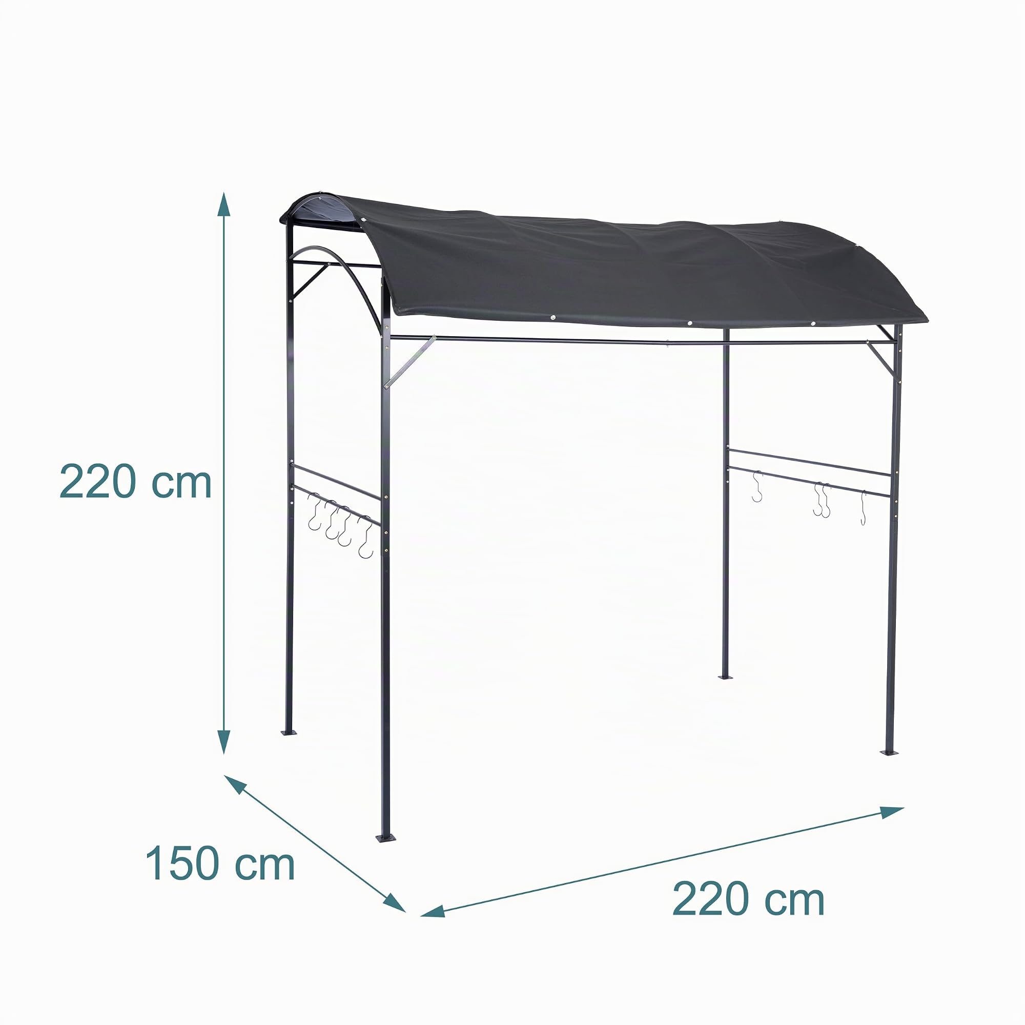 Relaxdays Pavillon Barbecue, HxLxP 220 x 220 x 150 cm, 8 Crochets, métal, Polyester, abri Barbecue Jardin, Anthracite