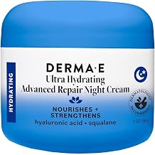 Derma E Ultra Hydrating Night Cream, Advanced Repair Overnight Face Moisturizer with Hyaluronic Acid to Replenish, Smooth and Nourish Skin, 2 oz