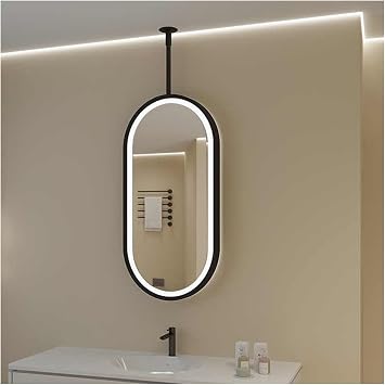 Ceiling-Mounted Double-Sided Mirror with LED Lights, Anti-Fog Bathroom, 360 Rotating, Suitable for Hotel and Apartment DecorBlack,40x60cm