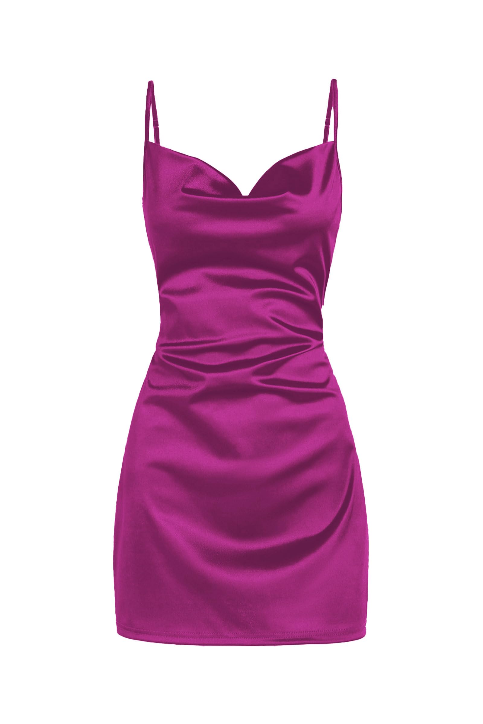 ZAFUL Women's Satin Sleeveless Spaghetti Strap Mini Dress Sexy Slip Cowl Neck Silky Cocktail Party Dresses