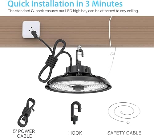 Miniatura 6 de HYPERLITE UFO LED High Bay Light con sensor de movimiento 21000LM, 150W Smart High Bay LED Lights con control remoto, 120-277V IP65 Luz de tienda de