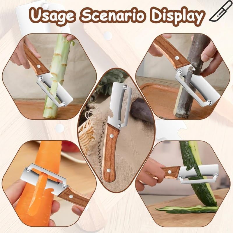 Image of Premium Vegetable Peeler with Bottle Opener and Wooden Handle Stainless Steel Blade Kitchen Tool for Fruit Veggie Potato Carrot Apple