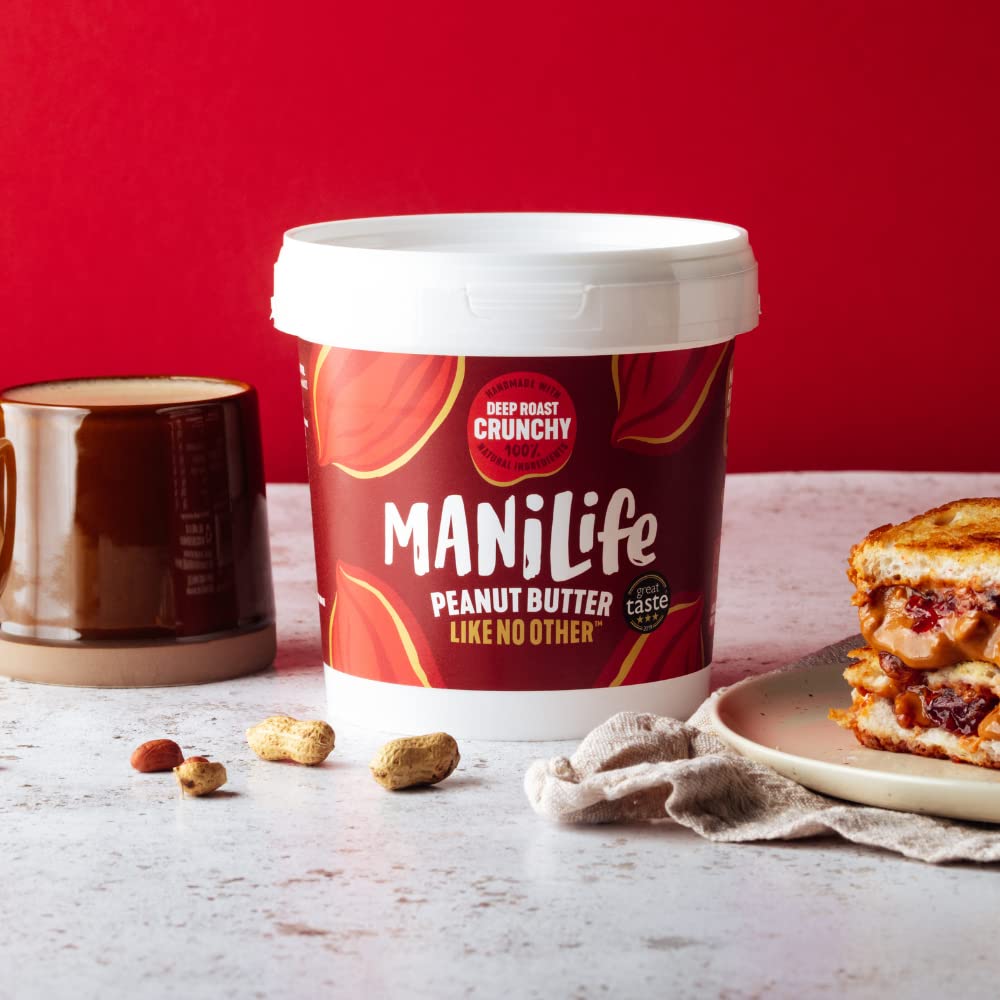 ManiLife Crema de Cacahuete Tostado Intenso y Crujiente 900g | Alta en Proteína, Sin Aceite de Palma ni Azúcares Añadidos | Hecho con Cacahuetes Argentinos de Origen Único (Embalaje Puede Variar)