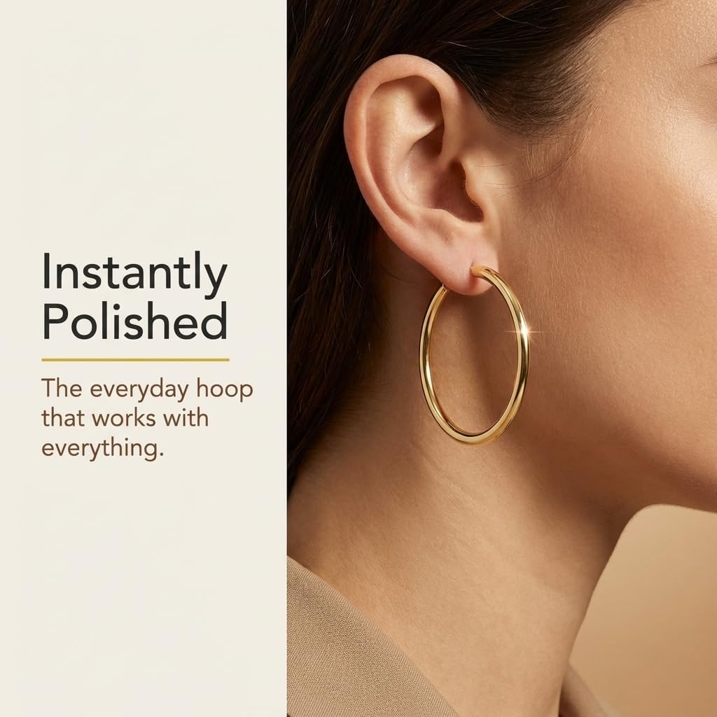 14K Yellow Gold Hoop Earrings for Women Thin Gold Hoops Hypoallergenic Lightweight Large Hoops Earring for Woman 2MMx30/40/50/60MM