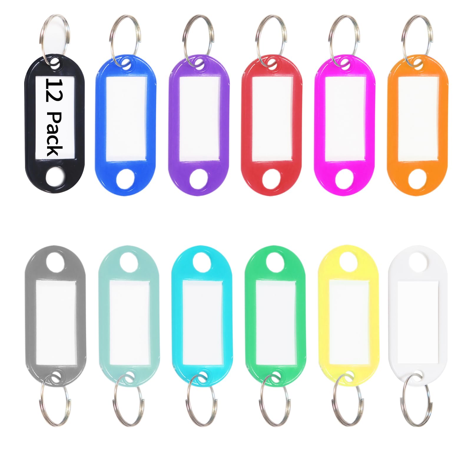 Photo 1 of 12 Pack Plastic Key Tags with Ring and Label Window, Key Labels Key Chain Name Tags ID Tags/Identifiers for Luggage, Bags, Suitcases, Backpack, 12 - Colors
