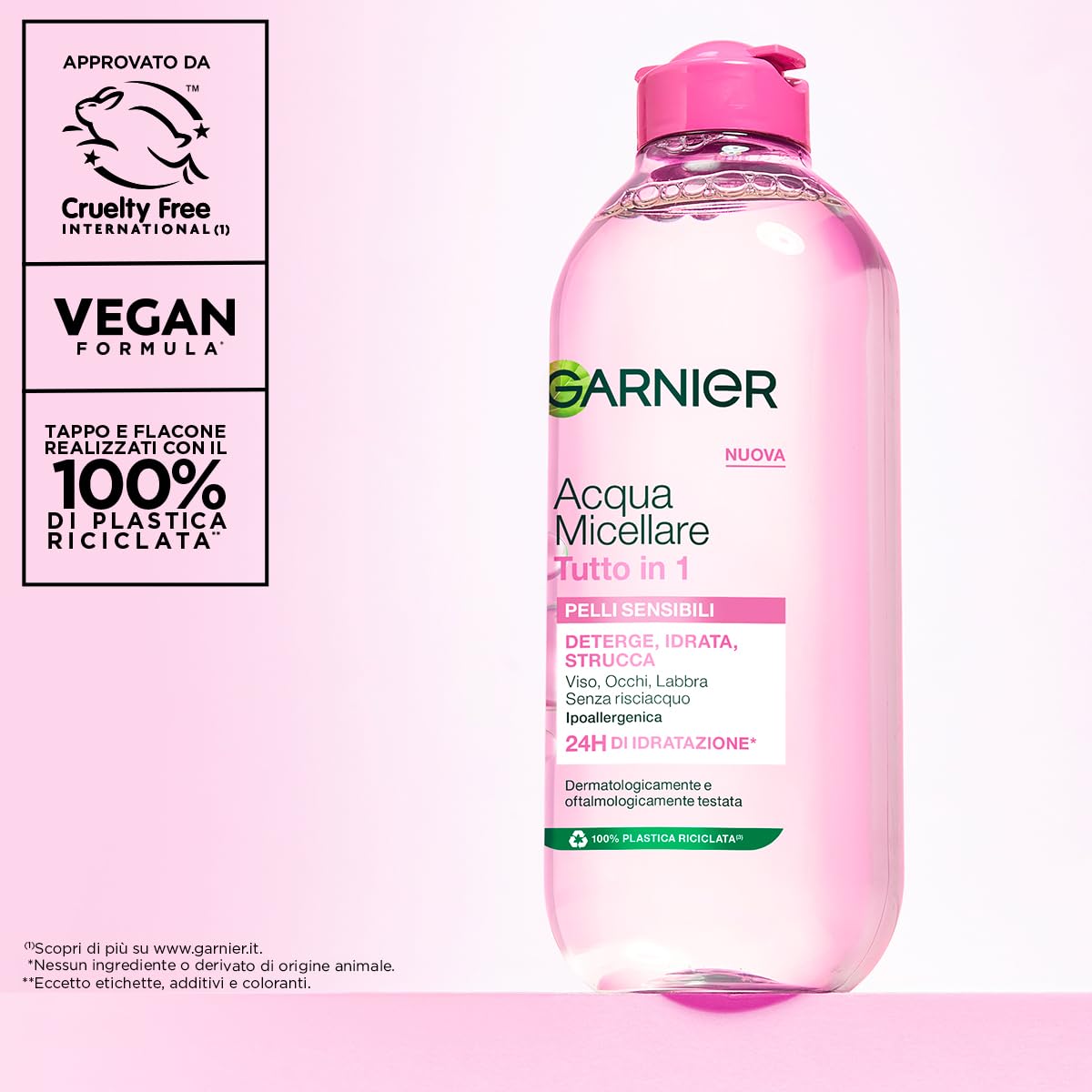 Garnier SkinActive Acqua Micellare Tutto in 1, Per Pelli Sensibili, 100% del Trucco Rimosso, Pelle Detersa e Idratata per 12H, Senza Residui e Senza Risciacquo, Con Micelle e Glicerina, 400 ml