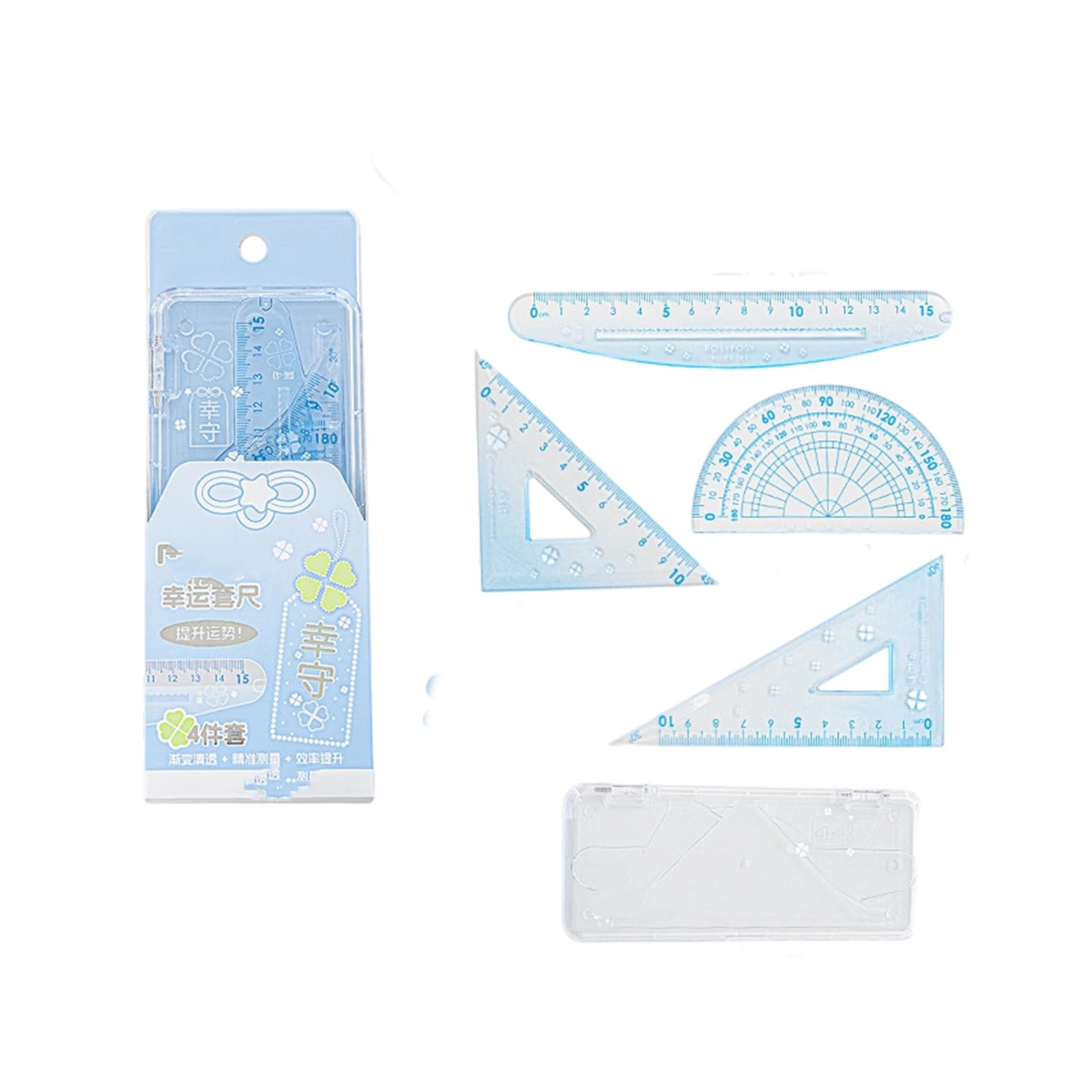 Laikoutd Blue 4Pcs Math Geometry Set Drawing Ruler Straight Rulers Square Protractor Mathematics Drafting Tool Drawing Tool Rulers Square Protractor