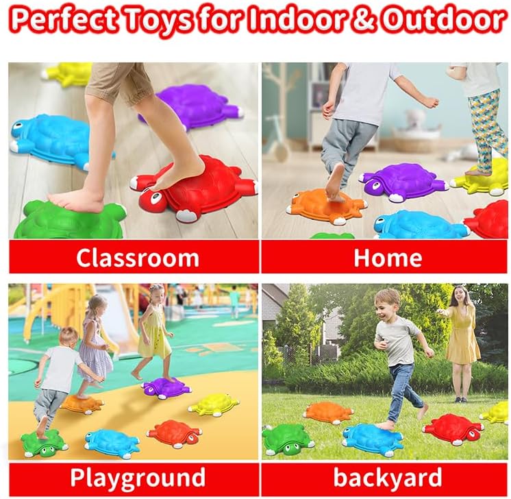 Miniatura 5 de OCHIDO Stepping Stones para niños de 3, 4, 5, 6 y 7 años, 6 piezas de equilibrio de tortuga, habilidades de coordinación, carreras de obstáculos,