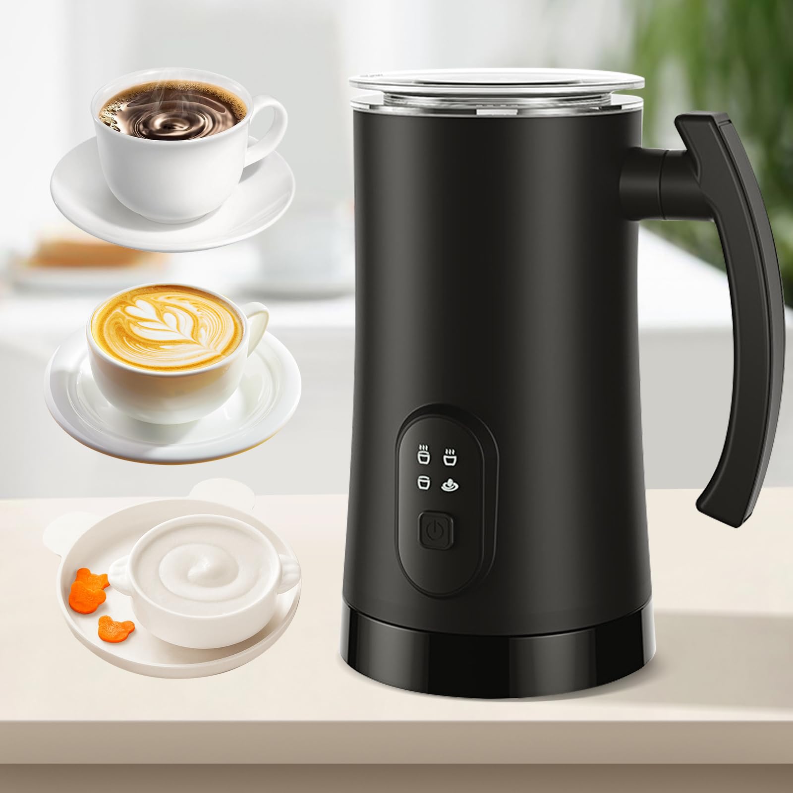 Qyunitz Electric Milk Frother, Hot Cold Foamer Maker Machine, Automatic Warmer for Coffee, Latte, Cappuccino, Macchiato, Hot Chocolate, 4 in 1 Milk Steamer