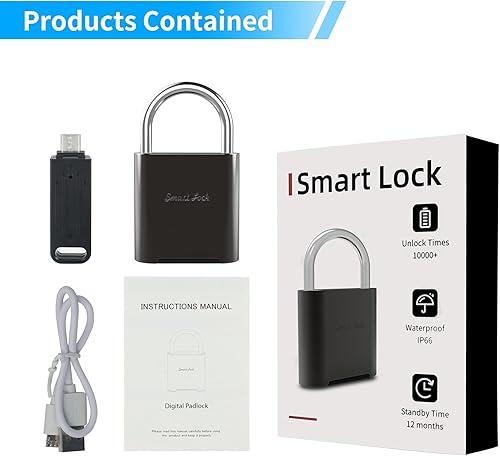 Miniatura 9 de Candado de huellas dactilares, candado biométrico, candado inteligente con llave de emergencia, bloqueo de casillero impermeable para gimnasio,