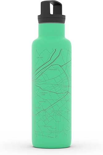 Miniatura 261 de Well Told Botella de agua aislada con mapa Chicago Illinois, grabado de acero inoxidable (21 onzas, gris muelle) botella aislada de mapa