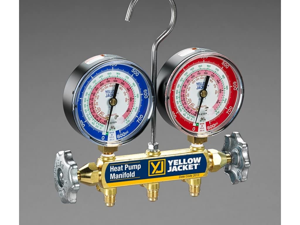 Yellow Jacket 42054 Heat Pump Manifold with 60" Black Plus II Hoses, R-410A,C