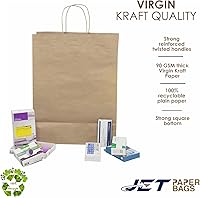 Vista 6 de JET PAPER BAGS - Bolsas grandes de papel marrón con asas de 13 x 7 x 17 pulgadas [25 piezas] Prime para llevar, comestibles, golosinas, venta al por