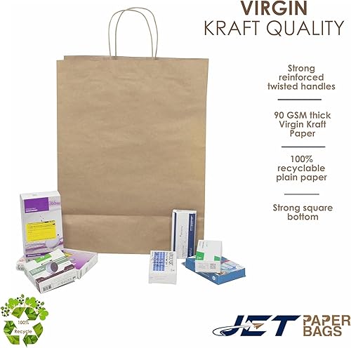 Miniatura 6 de JET PAPER BAGS - Bolsas grandes de papel marrón con asas de 13 x 7 x 17 pulgadas 25 piezas Prime para llevar, comestibles, golosinas, venta al por