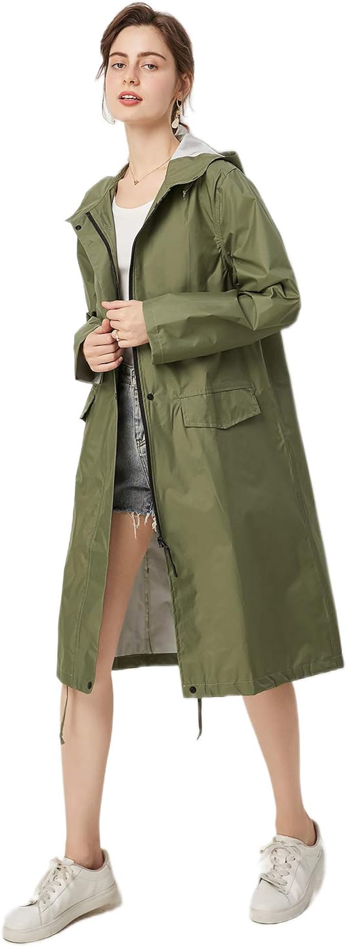 olive green raincoat