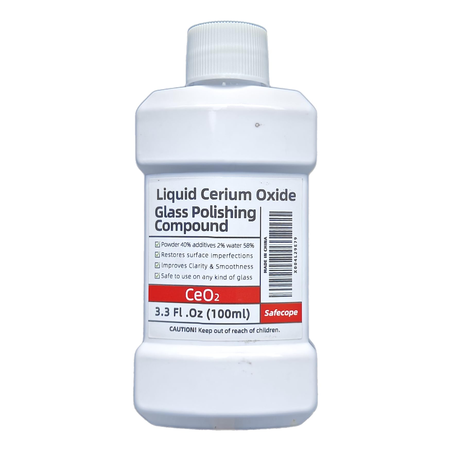 Safecope 3.3fl. oz (100ml) Cerium Oxide Glass Scratch Remover for Professional Polishing of All Glass Surfaces oxido de cerio - 0.3 Micron (300 nm)