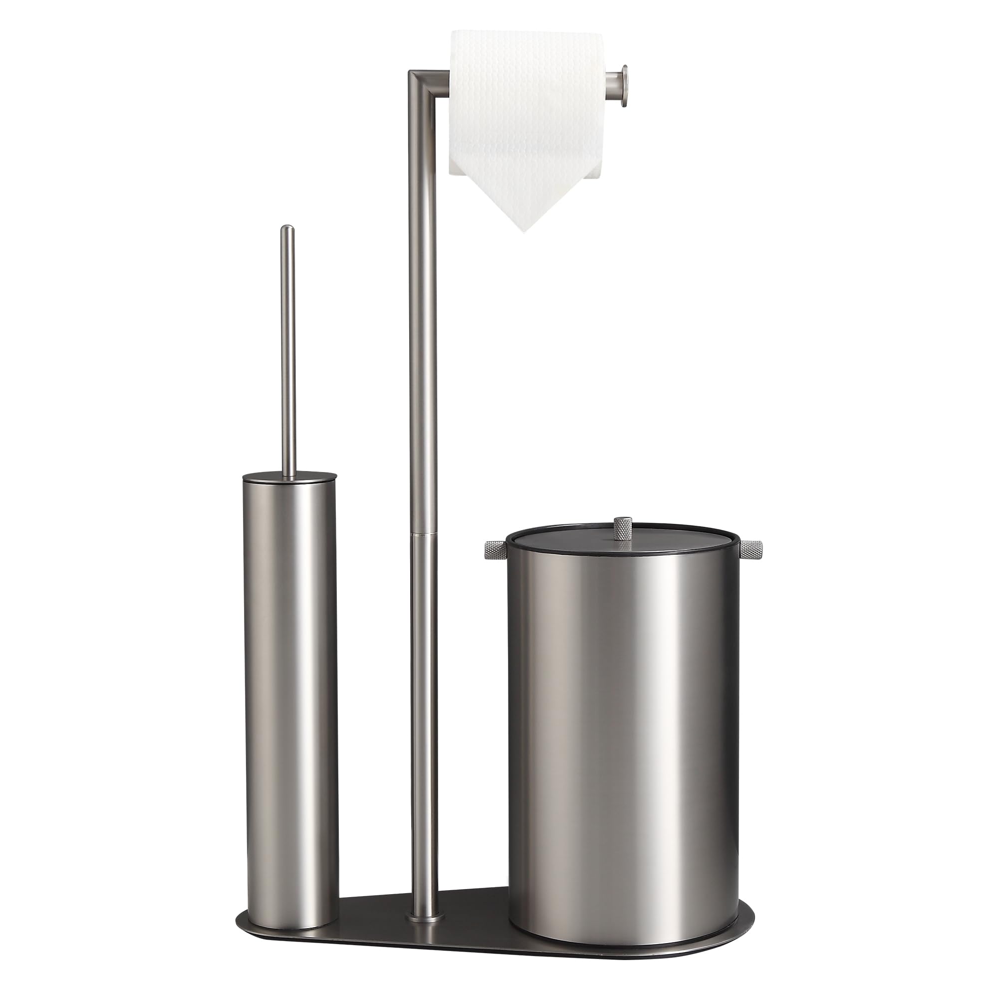 DAZI Portarrollos Papel higiénico con escobilla WC y Papelera, Set 3-en-1 de Acero Inoxidable con 2 Cepillo PP, Portarrollos para baño Ideal para Hogar, Apartamento y Aseo (Nickel Cepillado)