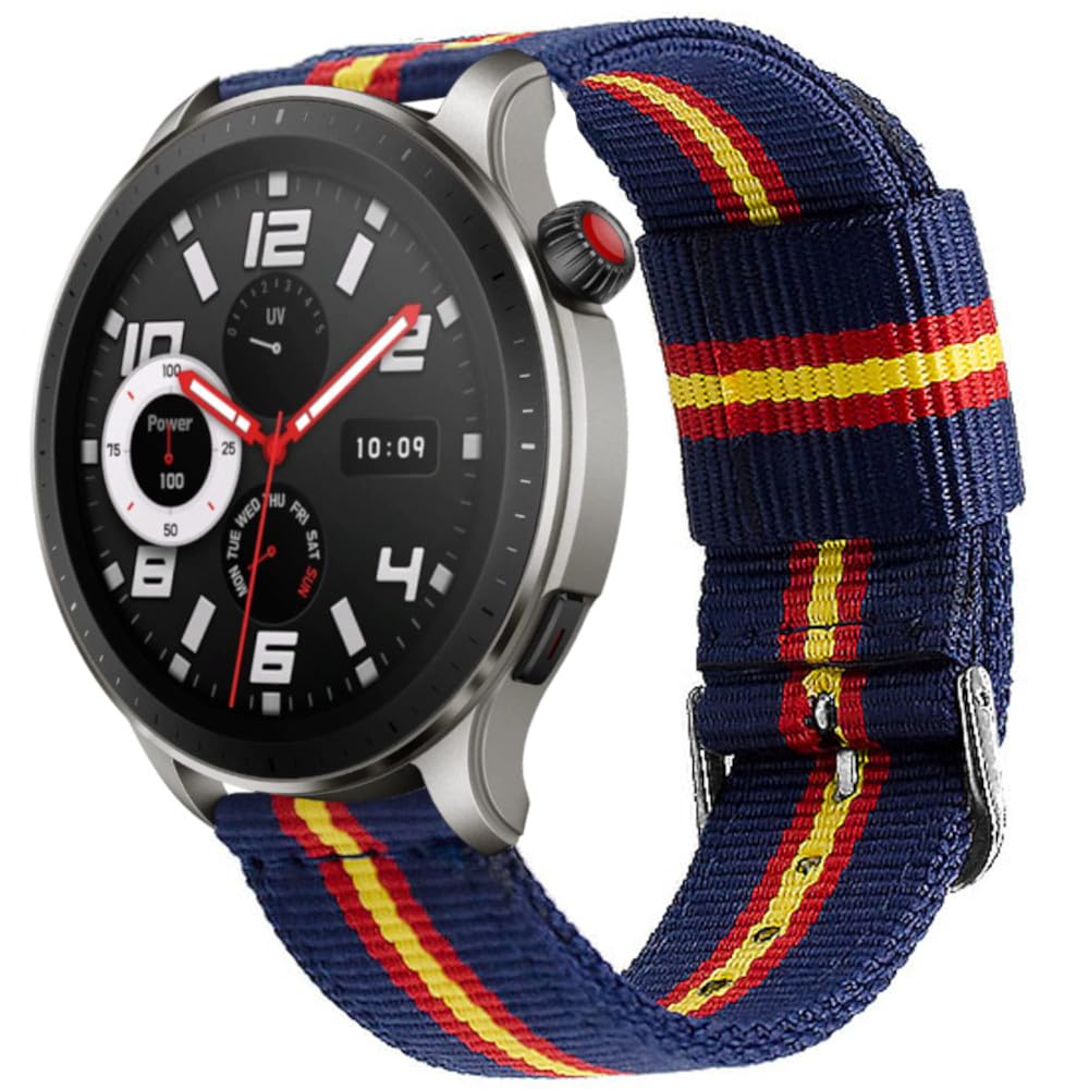 Spain Watch Strap Compatible with Amazfit GTR 4/GTR 3/GTR 2/GTR 2/GTR/Balance/Cheetah/Stratos 3, 22 mm Nylon Bracelet Colours Spanish Flag