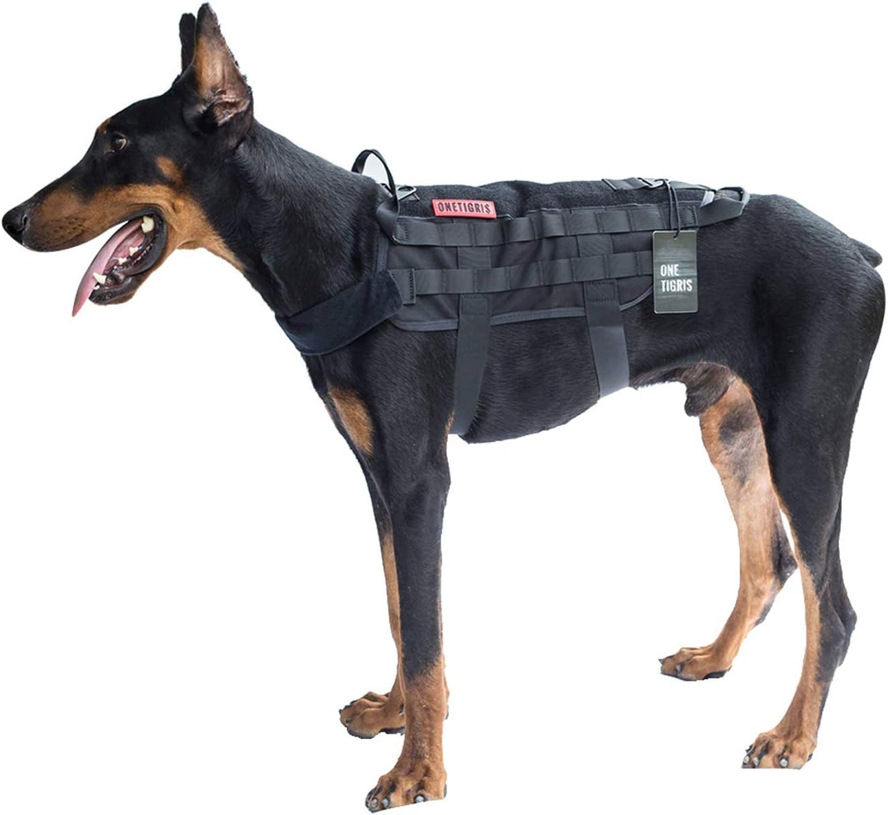 OneTigris Tactical Dog Training Vest Harness with Mesh Padding and Two Handles (Black, M / 41cm)
