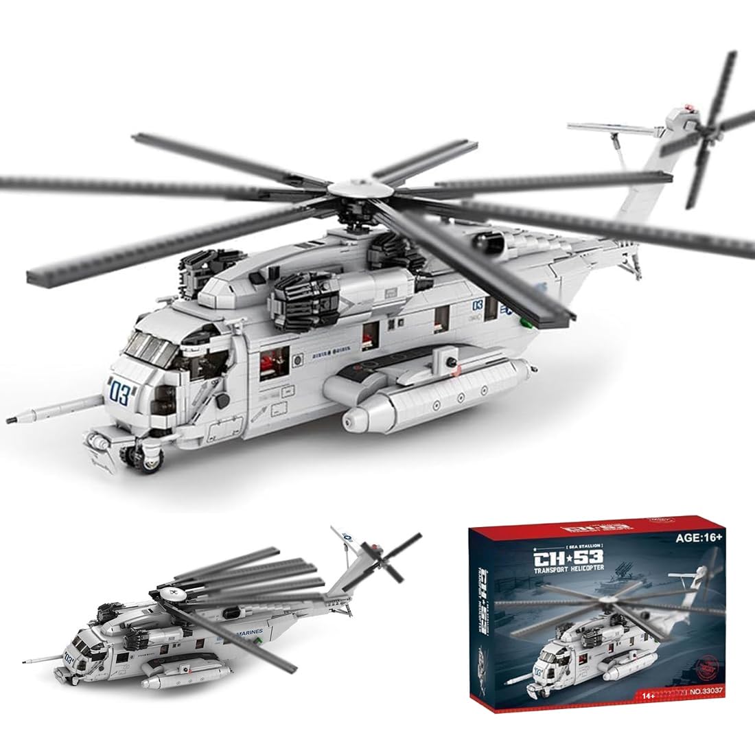 LIKLIKLINK CH-53 Helicopter Building Block Kit, 2193 Pieces Military Series Plane Building Bricks Set, Transport Helicopter Model Construction Kit, Compatible with Major Brands