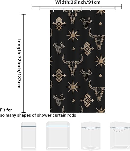 Miniatura 43 de Cortina de ducha occidental con ganchos, 72 x 72 pulgadas, cortina de baño de poliéster impermeable (botas, cactus calavera, toro) 72×72 Botas