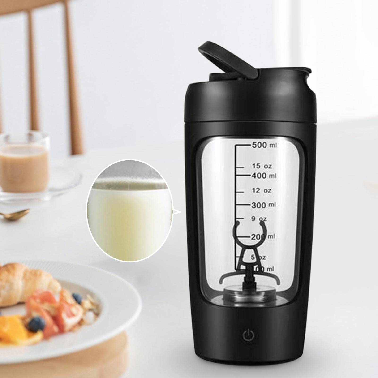 Electric Shaker Bottle di Proteine Bicchiere in Vetro Resistente Pp Alimentare Termica Pulizia Automatica USB Ricaricabile, Nero