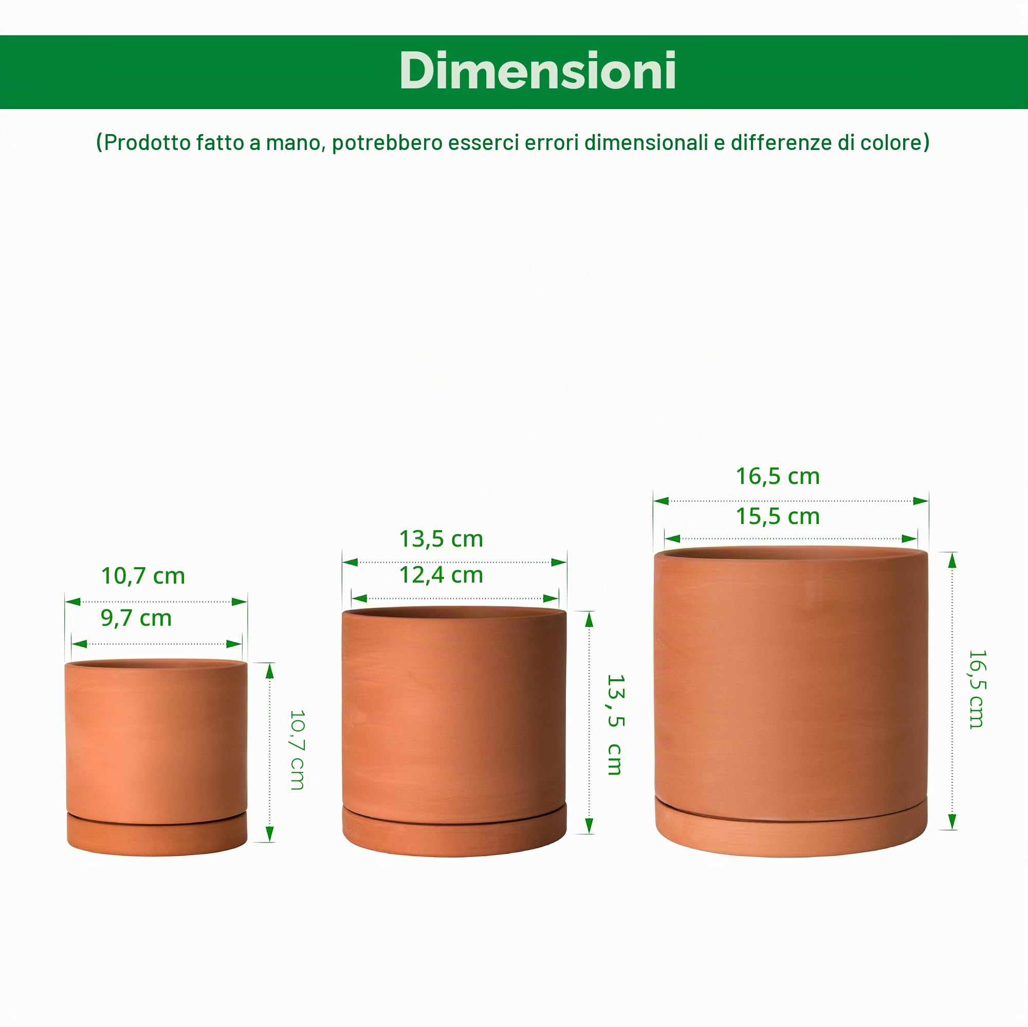 D'vine Dev Vasi in terracotta per piante, 10,7 cm, 14,5 cm, 14,5 cm, vaso per piante grasse con drenaggio e piattino, 40-A-T-1