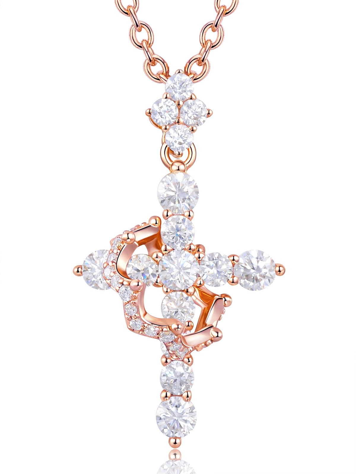 Winyolove Moissanit Kreuz Kette mit Krone, 1,1 Karat, 925er Sterlingsilber mit 14 Karat Gold Vermeil, Christliche Halskette Damen