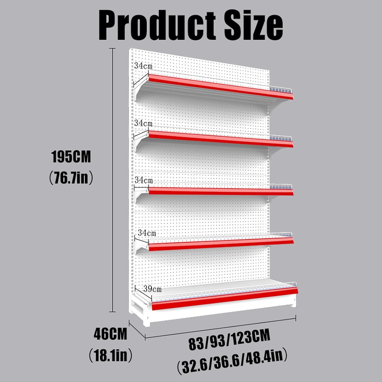 Étagère de rangement à 5 niveaux pour supermarché, hauteur 195 cm