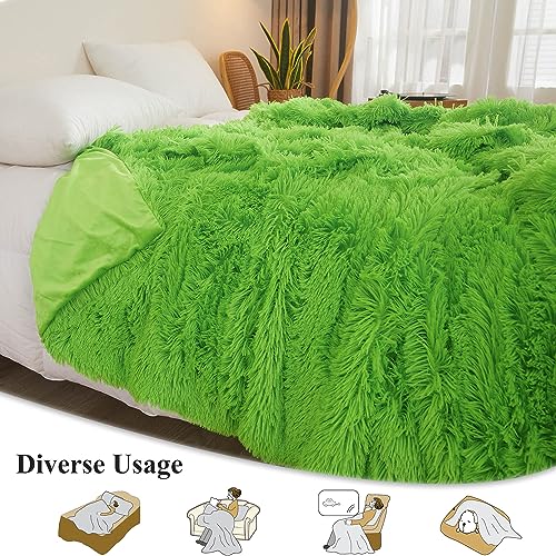 XeGe Luxury Faux Fur Throw, Soft Green Fluffy Blanket Single, Shaggy Plush Decorative Couch Throw, Cute Furry Fuzzy Office Lap Blanket for Bed Bedroom Living Room, Lime Green - Image 2