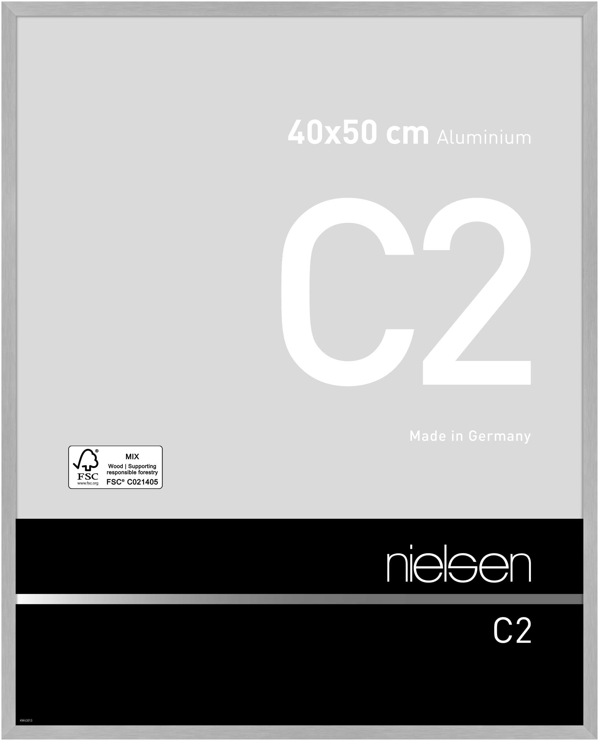 nielsen C2 Aluminium Picture Frame - Brushed Silver 40x50cm - with Float Glass and Easy Push-Turn Clips