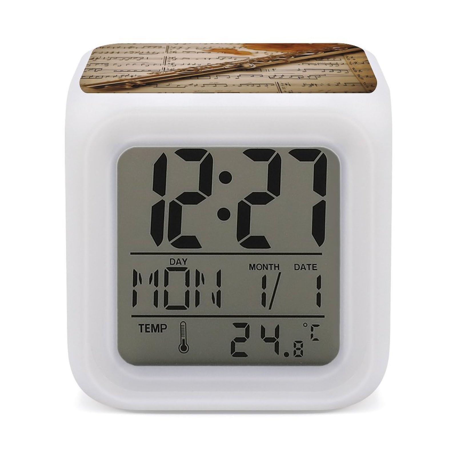 VstaDank Flute Music Alarm Clock for Bedrooms Small Clocks with 7 Color Night Light Desk Clock with Large Numbers Loud Wake Up Timer Ideal for Gift & Room Decor