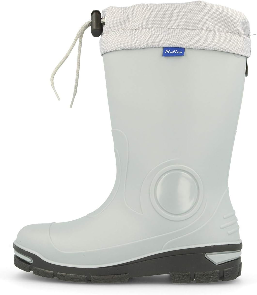 Muflon Kids Boys Girls Wellington Boots Rainy Snow Wellies - Silver ions Ag+ (Toddler 4 UK / 21-22 EU - 140mm, Grey)