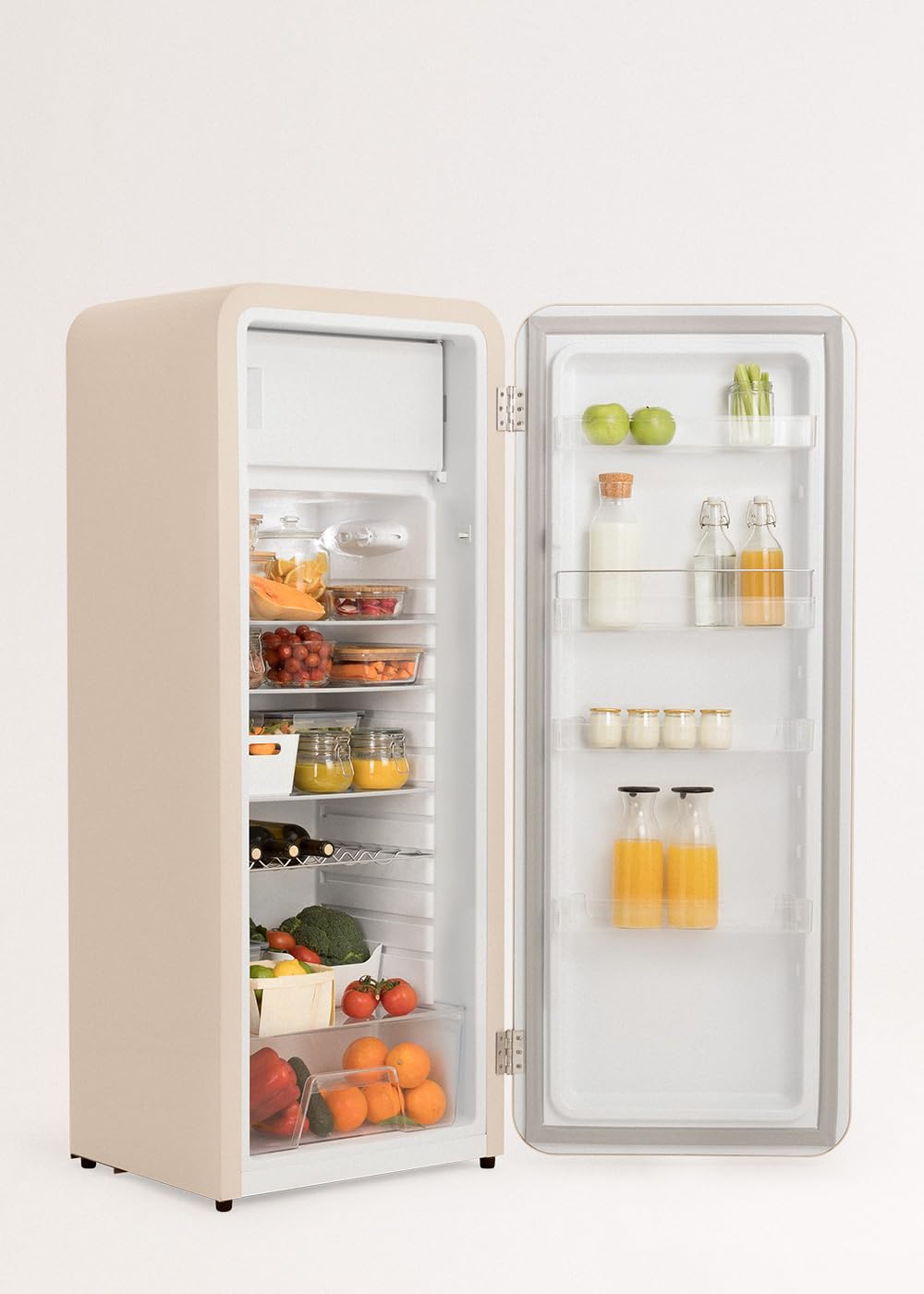 CREATE / RETRO FRIDGE 150 COBALTO/Frigorífico arena maneta azul cobalto con congelador 281L / 102W. bajo consumo. 150cm. 3 estantes. regulador temperatura. botellero. 60x60x150cm