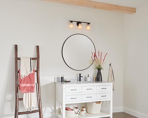 Miniatura 10 de Kichler Stamos - Lámpara de tocador de baño de 3 luces con pantallas de vidrio grabado satinado, lámpara de pared moderna de 22 pulgadas en bronce