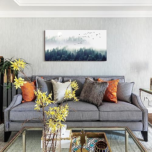 Landscape Painting Wall Decor Canvas Wall Art For Living Room - Misty Forests Of Evergreen Coniferous Trees In An Ethereal Landscape - Modern Home Decor Framed Ready To Hang Bedroom Decoration #TOP3