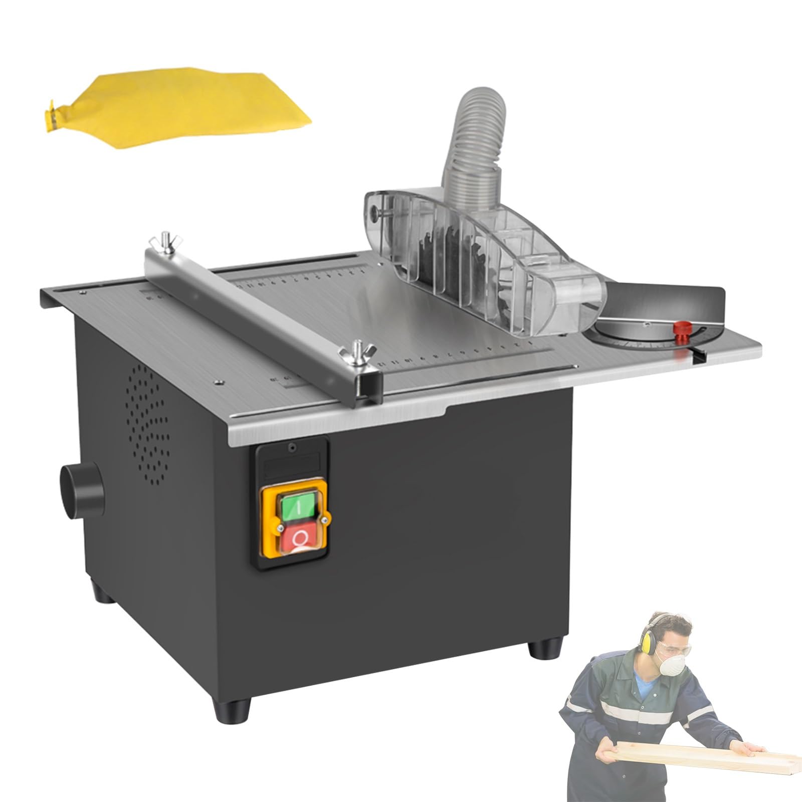 Mini sega da banco con velocità di 5000 giri/min, profondità di taglio 55 mm, angolo regolabile da 0 a 45 ° per la lavorazione del legno e il taglio dei metalli